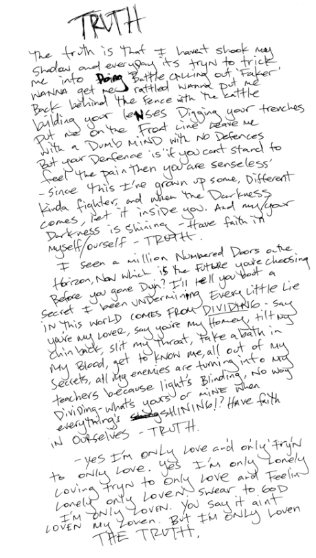 Alexander Ebert's new single Truth handwritten lyrics